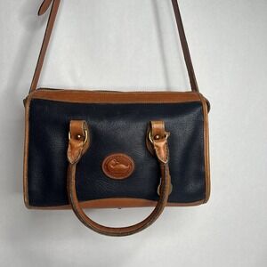 Vintage Dooney And Bourke Navy Brown Bag Leather All Weather Well Loved‎